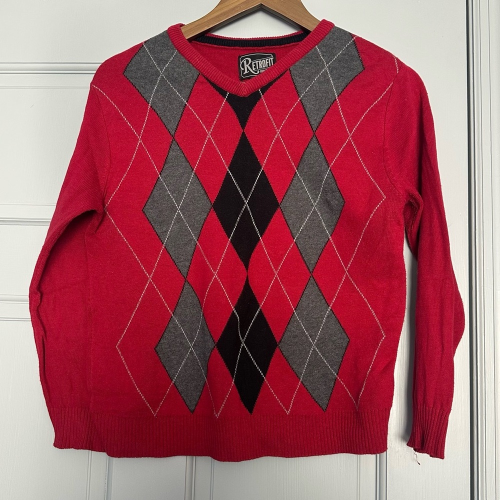 Retrofit Women's Vibrant Red Argyle Sweater